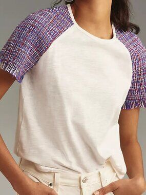 Anthropologie Tweed-Sleeve Tee Size M